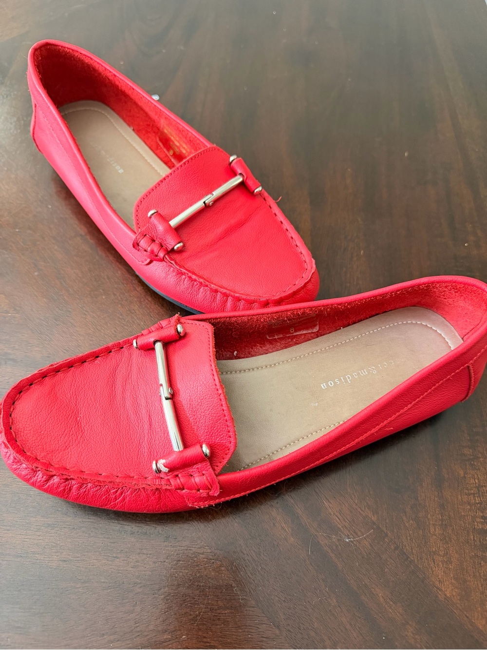 Mercer & Madison Womens 8 Red Leather Horsebit Driving Loafers Moc Toe Flats
